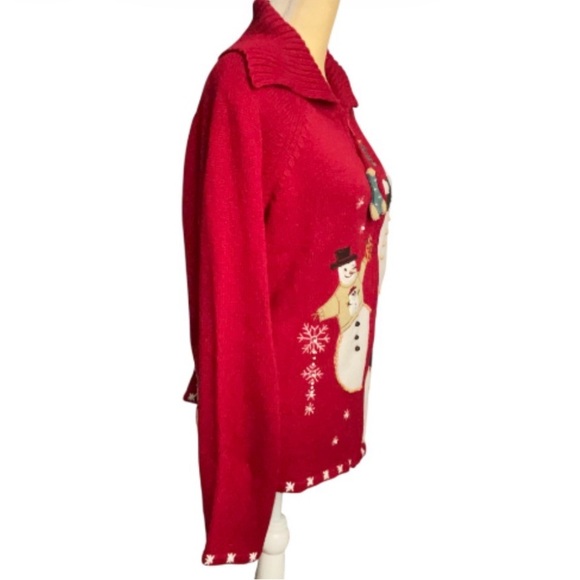 Tiara International Christmas Snowman Cardigan Sweater Womens Large Vintage - Picture 3 of 9